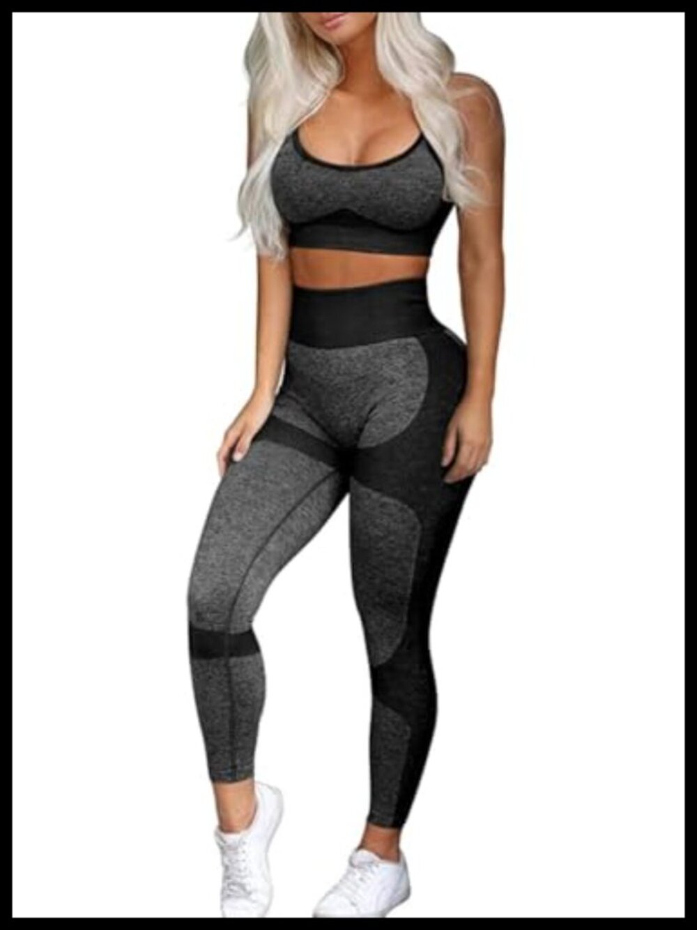 Womens Seamless Workout Set 2 Piece Leggings Criss-Cross Sports Bra Gym Yoga